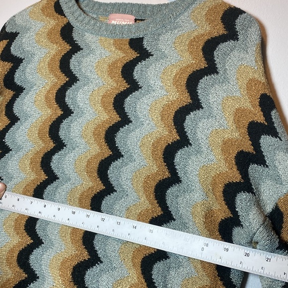 Show Me Your Mumu Sweater Women’s Large Blue Tan Retro Wave Soft Pullover Tunic - Picture 9 of 11